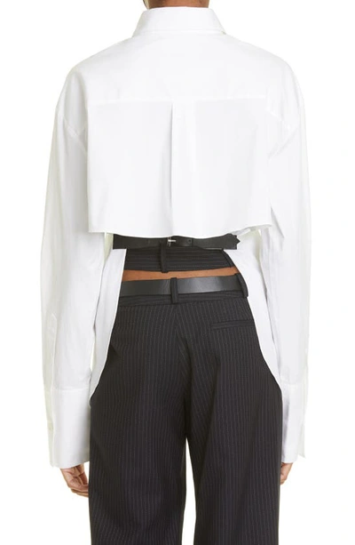 Shop Monse Belted Back Stretch Cotton Button-up Shirt In White