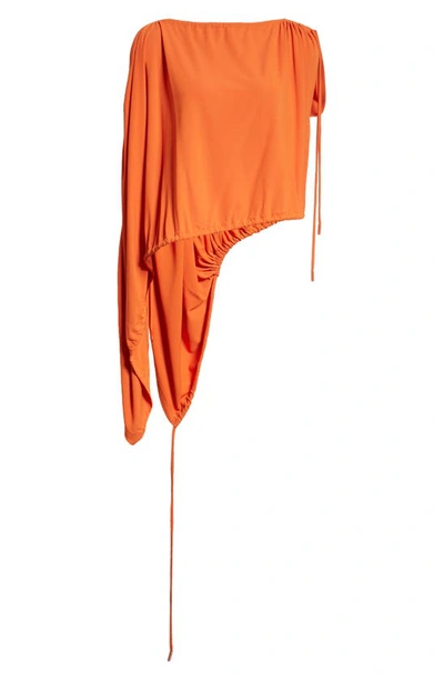 Shop Monse Drawstring Crepe Jersey Blouse In Orange