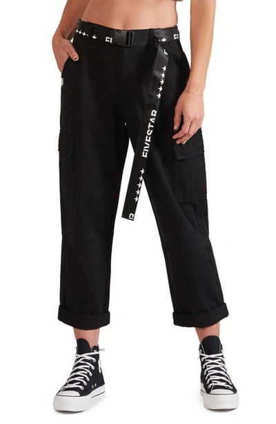 Shop Fivestar General Belted High Waist Cotton Utility Cargo Pants In Black