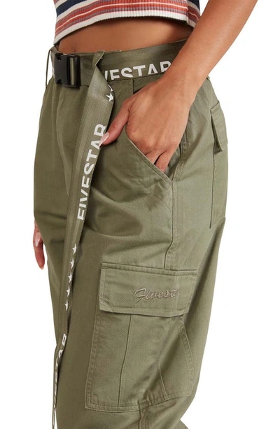 Shop Fivestar General Belted High Waist Cotton Utility Cargo Pants In Olive