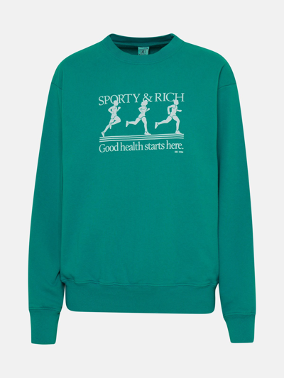 Shop Sporty And Rich Cotton Runner Sweatshirt In Green