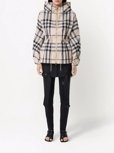 Shop Burberry Monogram Motif Check Hooded Jacket