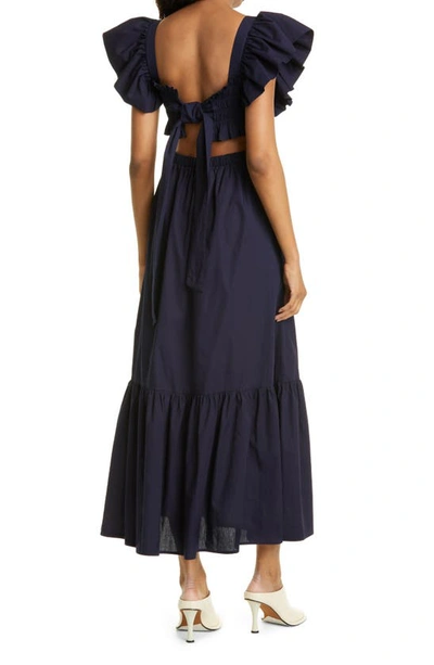 Shop Sea Gladys Smocked Flutter Sleeve Maxi Dress In Navy