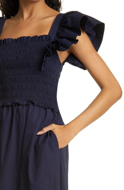 Shop Sea Gladys Smocked Flutter Sleeve Maxi Dress In Navy