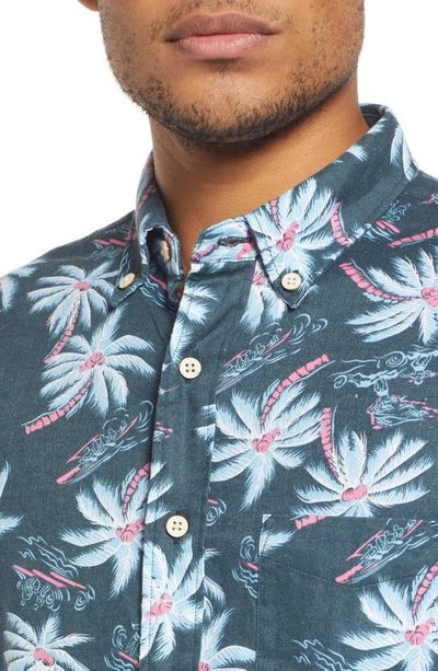 Shop Faherty Kona Palm Print Short Sleeve Button-down Shirt In Midnight Palm Hawaiian