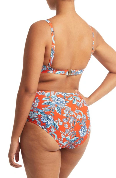 Sea Level Habitat High Waist Gathered Side Bikini Bottoms In Flame
