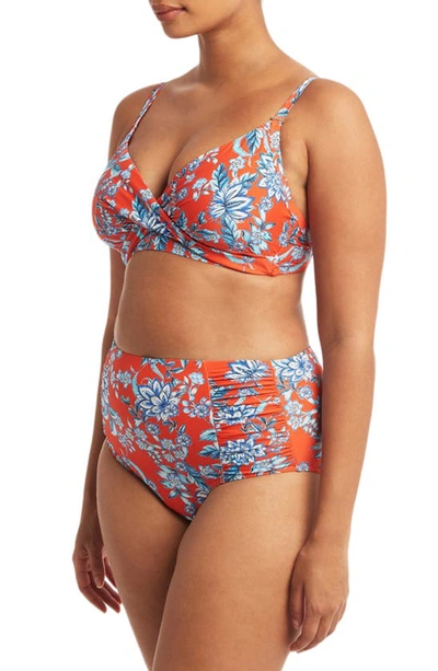 Sea Level Habitat High Waist Gathered Side Bikini Bottoms In Flame
