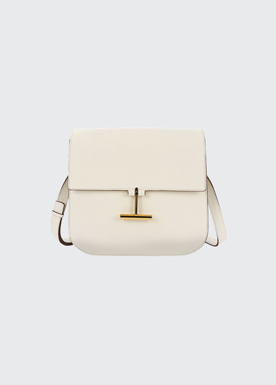 Shop Tom Ford Tara Mini Crossbosy In Grained Leather With Leather Strap In Chalk