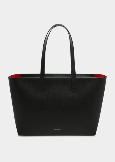 Shop Mansur Gavriel Small East-west Zip Leather Tote Bag In Black/flamma