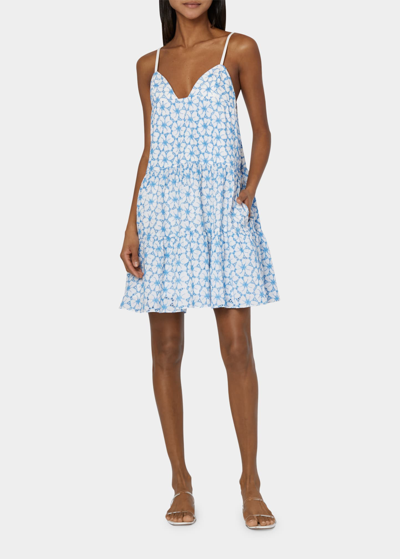 Shop Milly Evelyn Tiered Eyelet Dress In Blue Multi