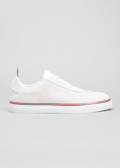 Shop Thom Browne Men's Field Shoe Kid Suede Low-top Sneakers In White