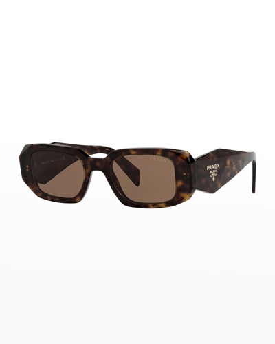 Shop Prada Rectangle Acetate Sunglasses In Dk Trt