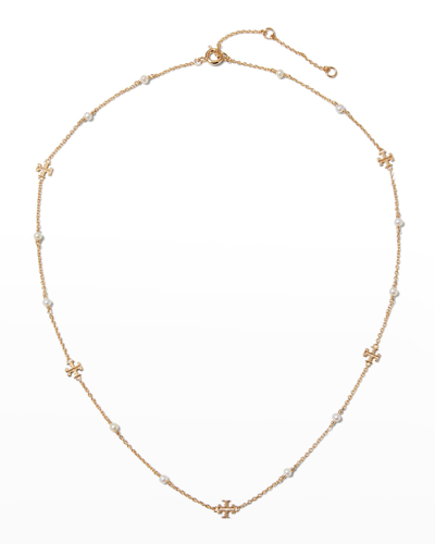Shop Tory Burch Kira Pearl Delicate Necklace In Tory Gold Pearl