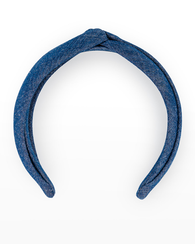 Shop Alexandre De Paris Denim Knot Headband In Navy