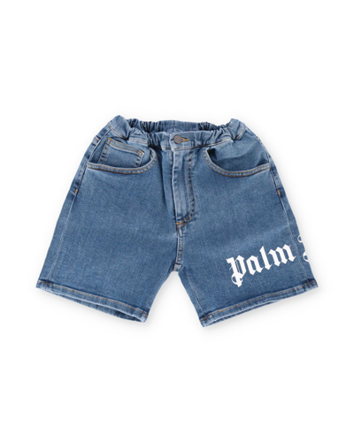 Shop Palm Angels Boys Blue Cotton Shorts