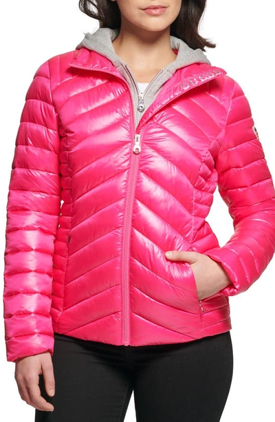 Shop Guess Packable Water Resistant Puffer Jacket In Hot Pink