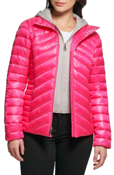 Shop Guess Packable Water Resistant Puffer Jacket In Hot Pink