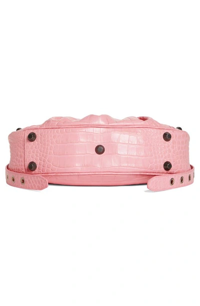 Shop Balenciaga Le Cagole Small Metallic Croc Embossed Leather Shoulder Bag In Sweet Pink
