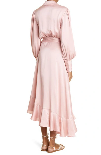 Shop Zimmermann Dancer Asymmetric Ruffle Silk Midi Wrap Dress In Blush
