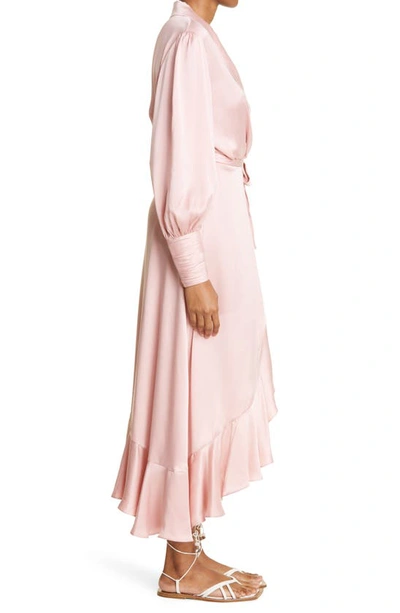 Shop Zimmermann Dancer Asymmetric Ruffle Silk Midi Wrap Dress In Blush