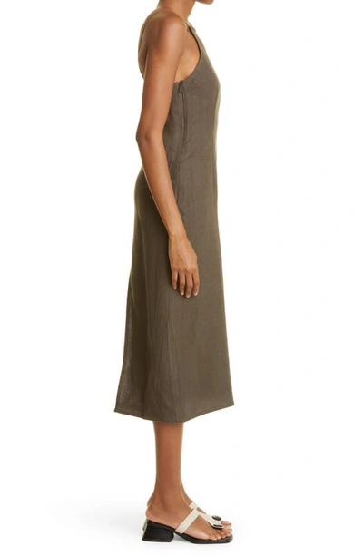 Shop Paloma Wool Maleek Spider Web Embroidered Linen Midi Dress In Smoke Green