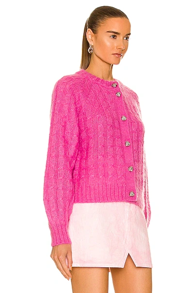 Shop Ganni Cable Cardigan In Phlox Pink