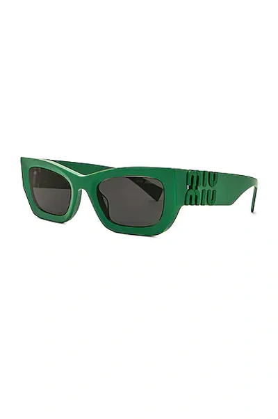 Shop Miu Miu Rectangle Sunglasses In Green & Dark Grey