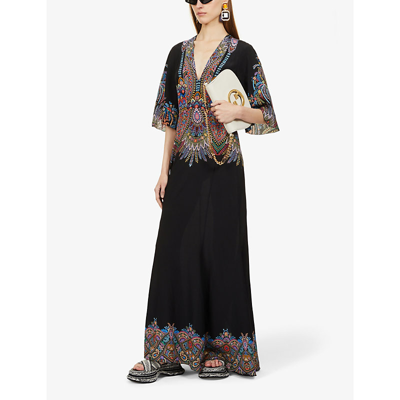 Shop Etro Burning Graphic-print Silk-crepe Maxi Dress In Nero