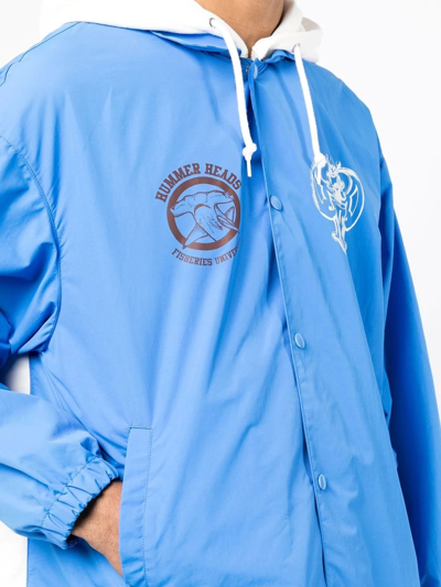 Shop Undercoverism Logo-print Hooded Coat In Blue