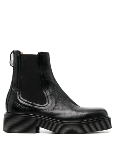 Shop Marni Square-toe Leather Boots In Black