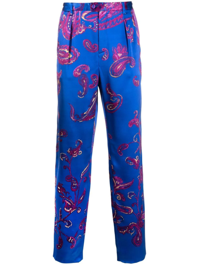 Shop Saint Laurent Paisley-print Tailored Trousers In Blau