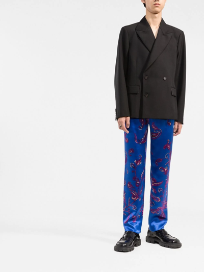 Saint Laurent Straight-leg Paisley-print Silk-twill Trousers In Blau