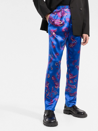 Shop Saint Laurent Paisley-print Tailored Trousers In Blau