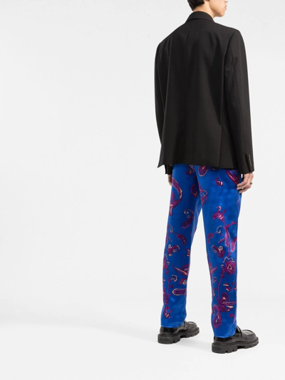Saint Laurent Straight-leg Paisley-print Silk-twill Trousers In Blau