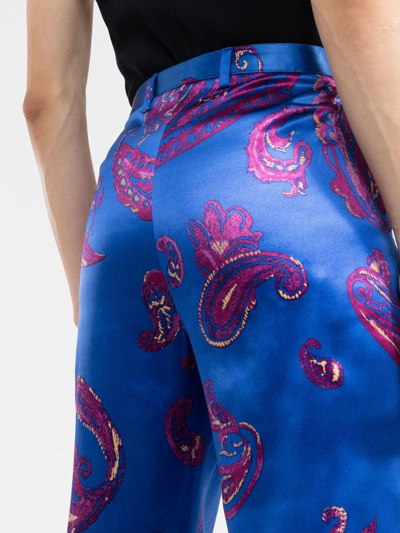 Saint Laurent Straight-leg Paisley-print Silk-twill Trousers In Blau
