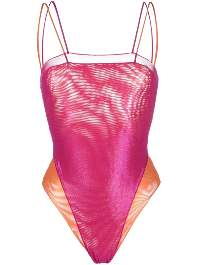 Shop Oseree Maillot Double-layer One-piece In Orange