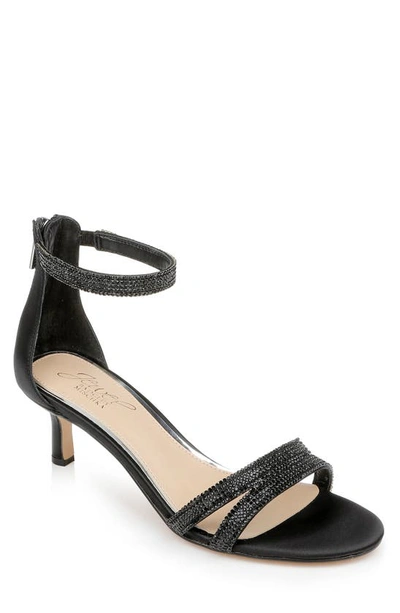Jewel Badgley Mischka Ankle Strap Brie Heel In Black Satin