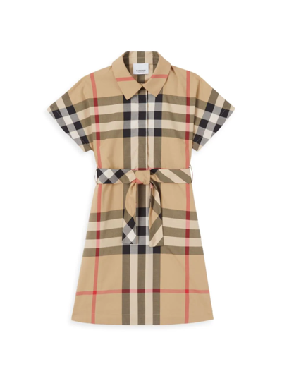 Shop Burberry Little Girl's & Girl's Giulietta Check Tie-waist Shirt Dress In Beige