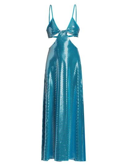 Shop Rotate Birger Christensen Cinderelly Metallic Maxi Dress In Methyl Blue