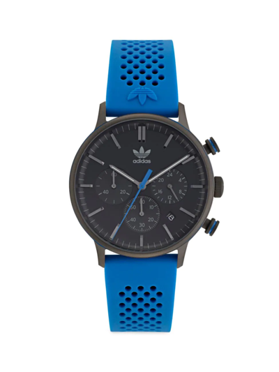 Shop Adidas Originals Men's Code 1 Chronograph Collection Silicone Strap Watch In Blue