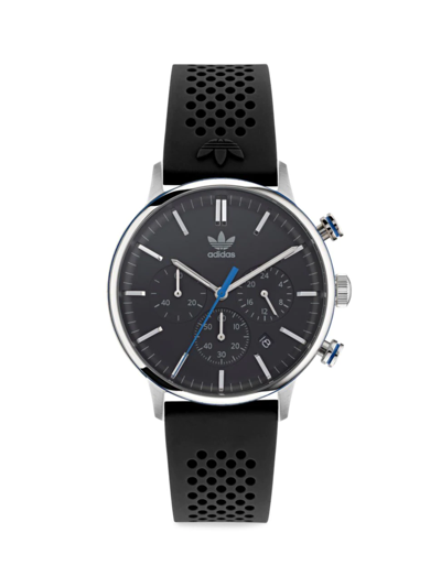 Shop Adidas Originals Men's Code 1 Chrono Silicone Strap Watch In Black