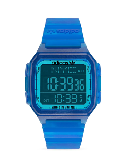 Shop Adidas Originals Men's Digital 1 Gmt Collection Resin Strap Watch In Blue