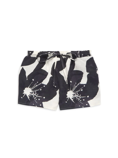Shop Something Navy Baby Girl's, Little Girl's & Girl's Floral Drawstring Linen Shorts In Black White