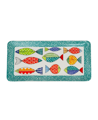 Shop Euro Ceramica Freshcatch 15" Rectangular Tray In White And Multicolor