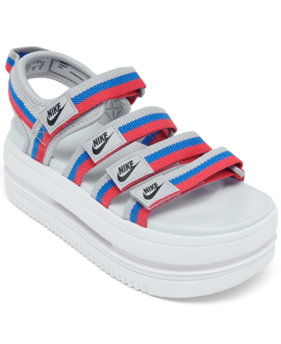 Shop Nike Women's Icon Classic Sandals From Finish Line In Silver Tone/royal/red