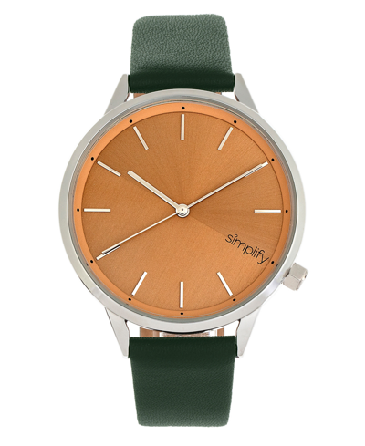 Shop Simplify The 6700 Series Black Or Teal Or Orange Or Brown Or Forest Green Or Red Leatherette Strap Watch, 45m In Forest Green/silver-tone