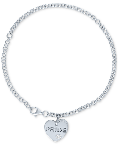 MACY'S DIAMOND ACCENT & RAINBOW ENAMEL PRIDE DOUBLE HEART CHARM BRACELET IN STERLING SILVER 