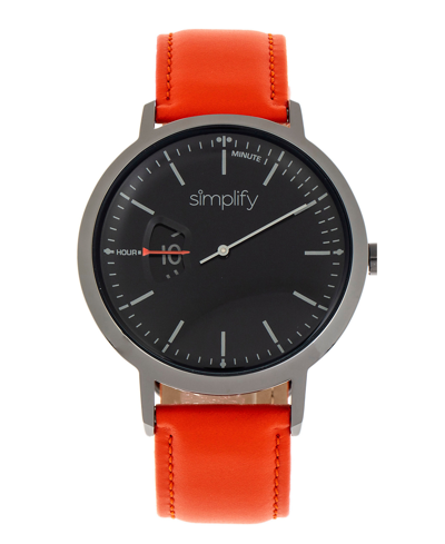 Shop Simplify The 6500 Black Or Red Or Brown Or Beige Or Orange Or Blue Genuine Leather Band Watch, 44mm In Orange/black