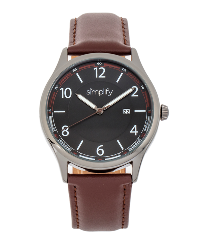 Shop Simplify The 6900 Black Or Blue Or Brown Or Orange Genuine Leather Band Watch, 46mm