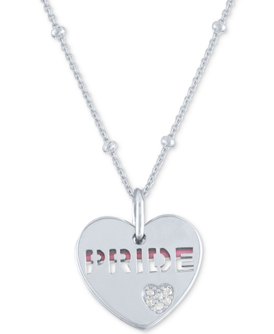 Macy's Diamond Accent & Enamel Pride Double Heart 18" Pendant Necklace In Sterling Silver In Sterling Silver